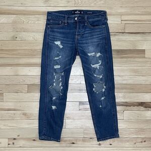 Hollister Low Rise Crop Boyfriend Jeans Destroyed Distressed Size 1R W25 L24